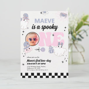 Retro Purple Halloween Spooky One 1st Birthday  Invitation