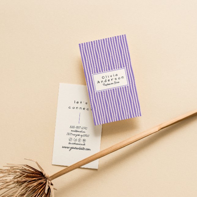 Retro Purple Hand Drawn Stripes Trendy Modern Business Card (Creator Uploaded)