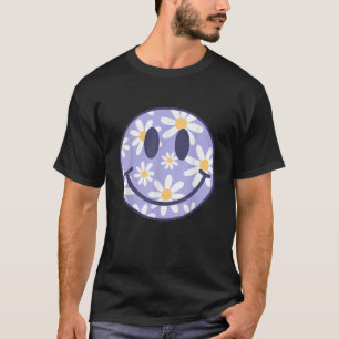 Retro Purple Happy Face Checkered Pattern Smile Fa T-Shirt