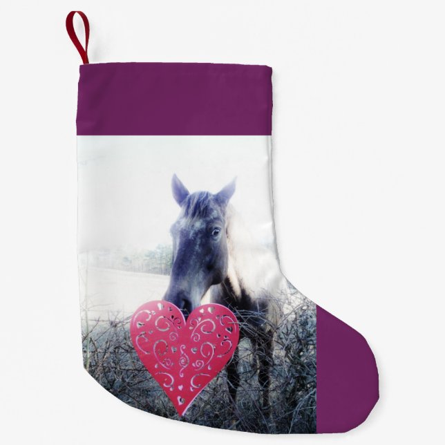 Retro Purple horse & heart Christmas Horse Small Christmas Stocking (Front)