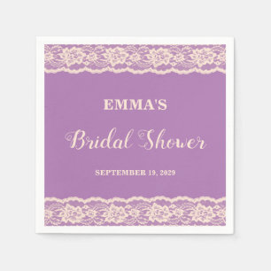 Retro Purple Lace Bridal Shower Napkin