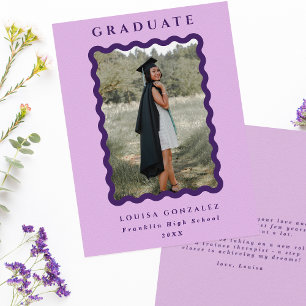 Retro Purple & Lilac Waves Photo Graduation Announcement