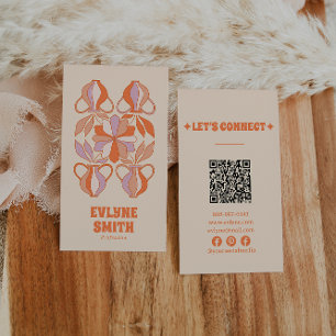 Retro Purple Orange QR Code Groovy Colourful Boho Business Card