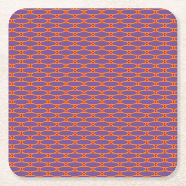 Retro Purple Orange Red Tiled Geometric Pattern Square Paper Coaster (Front)
