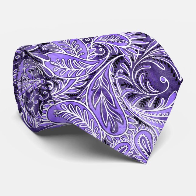 Retro Purple Paisley Pattern Tie (Rolled)