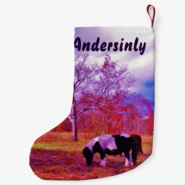Retro Purple pony Christmas Horse Small Christmas Stocking (Back)