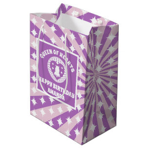 Retro Purple Queen Of Hearts Birthday Party Medium Gift Bag