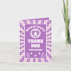 Retro Purple Queen Of Hearts Birthday Thank You Card