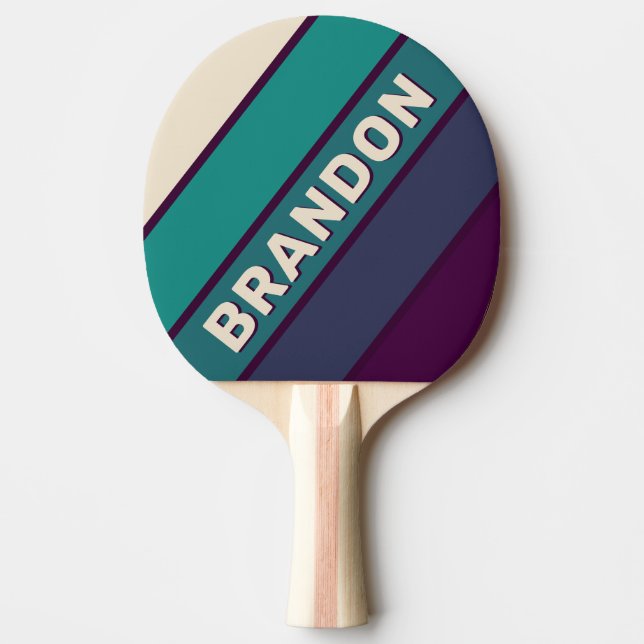 Retro Purple Rainbow Bold with Name Ping Pong Paddle (Front)