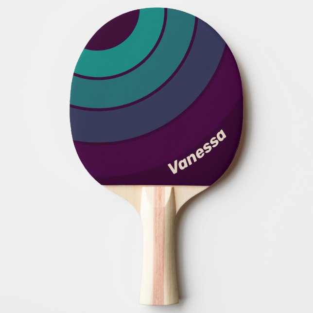 Retro Purple Rainbow Circle Stripe with Name Ping Pong Paddle (Front)