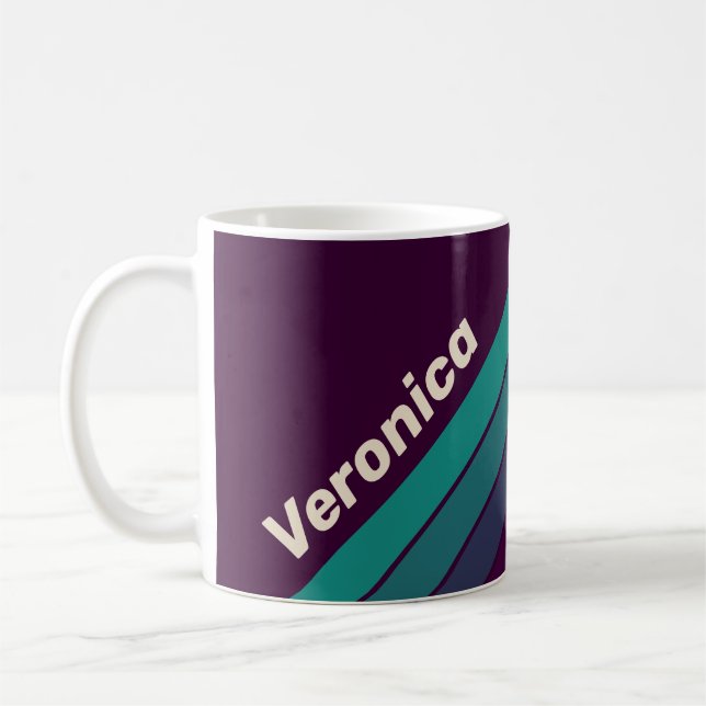 Retro Purple Rainbow Stripes with Name Coffee Mug (Left)