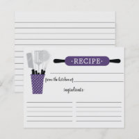 Retro Purple Rolling Pin Kitchen Tools Recipe Card