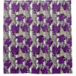 Retro, purple roses shower curtain
