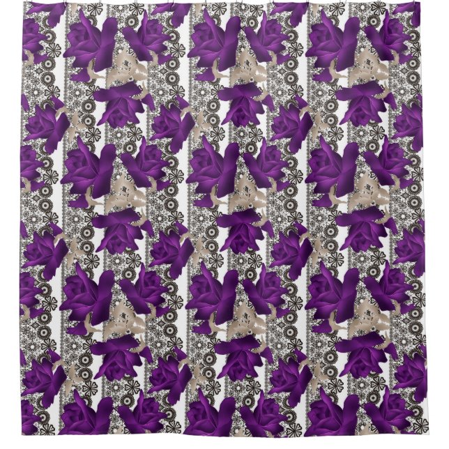 Retro, purple roses shower curtain (Front)