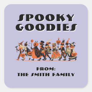 Retro Purple Spooky Goodies Halloween Square Sticker