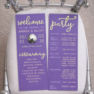 Retro Purple Spring Disco Wedding Ceremony Program Programme