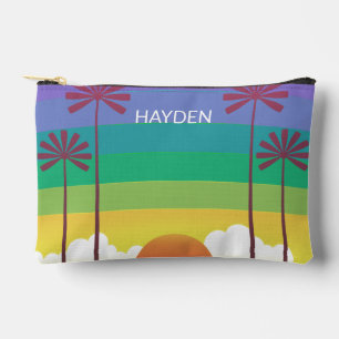Retro Purple Sunset Palm Trees Art Personalised Accessory Pouch