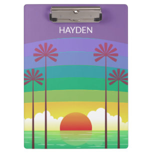 Retro Purple Sunset Palm Trees Art Personalised Clipboard