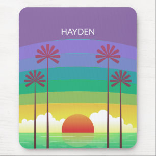 Retro Purple Sunset Palm Trees Art Personalised Mouse Pad