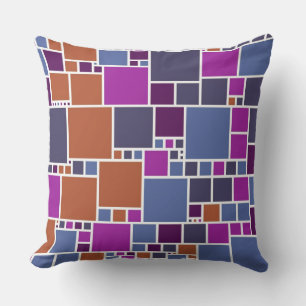 Retro Purple Tan Grey Squares Pattern Cushion