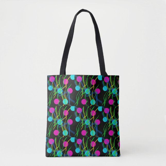 Retro Purple Teal & Pink Retro Pop Circle Pattern Tote Bag (Front)