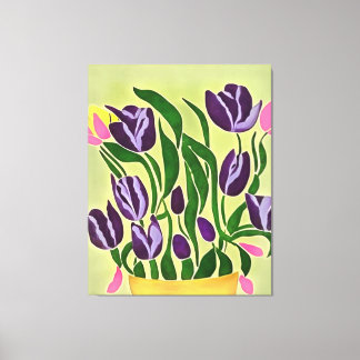 Retro Purple Tulips Abstract Art  Canvas Print