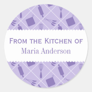 Retro Purple Untensils Round Kitchen Labels