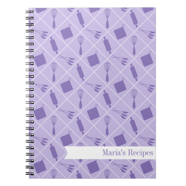 Retro Purple Utensils Recipe Notebook (Front)