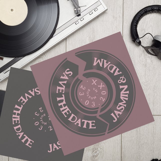 Retro Purple Vinyl Record Groovy Wedding Save The Date (Creator Uploaded)