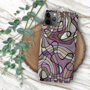 Retro Purple Violet Grey Black Mosaic Art Pattern iPhone 15 Pro Max Case