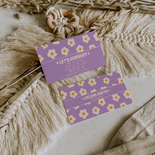 Retro Purple White Groovy Floral Boho Trendy Fun Business Card
