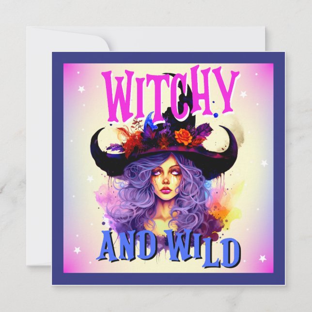Retro Purple Witchy Halloween Cards (Front)