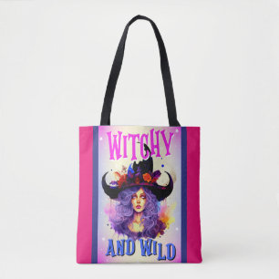 Retro Purple Witchy _ Halloween Tote Bag