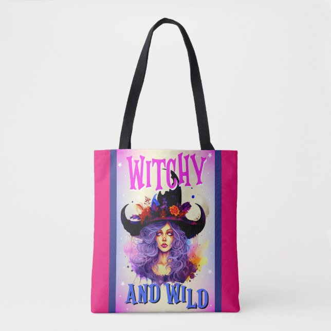 Retro Purple Witchy _  Halloween  Tote Bag (Front)
