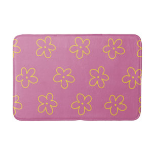 Retro Purple Yellow Floral Simple Flower Pattern Bath Mat