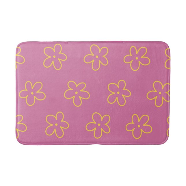 Retro Purple Yellow Floral Simple Flower Pattern Bath Mat (Front)