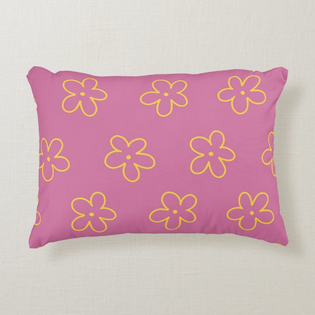 Retro Purple Yellow Floral Simple Flower Pattern Decorative Cushion (Front)