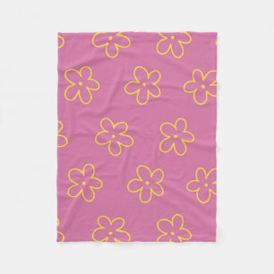 Retro Purple Yellow Floral Simple Flower Pattern Fleece Blanket