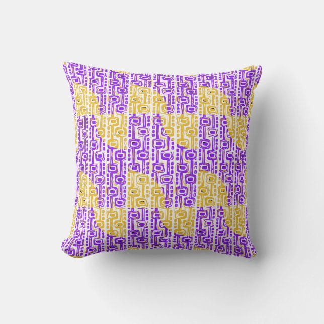 Retro Purple & Yellow Geometric Pattern Cushion (Front)