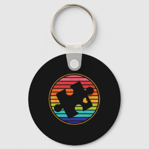 Retro Puzzle Heart Autism Awareness Month Kids Men Key Ring