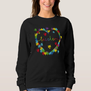Retro Puzzle Heart Teacher Autism Awareness Men Wo Sweatshirt