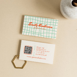 Retro QR Code Hand Written Drawn Groovy Bold Business Card