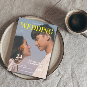 Retro QR code magazine wedding Invitation