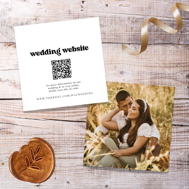 Retro Qr Code Photo Wedding Website Enclosure Card (Creator Uploaded)