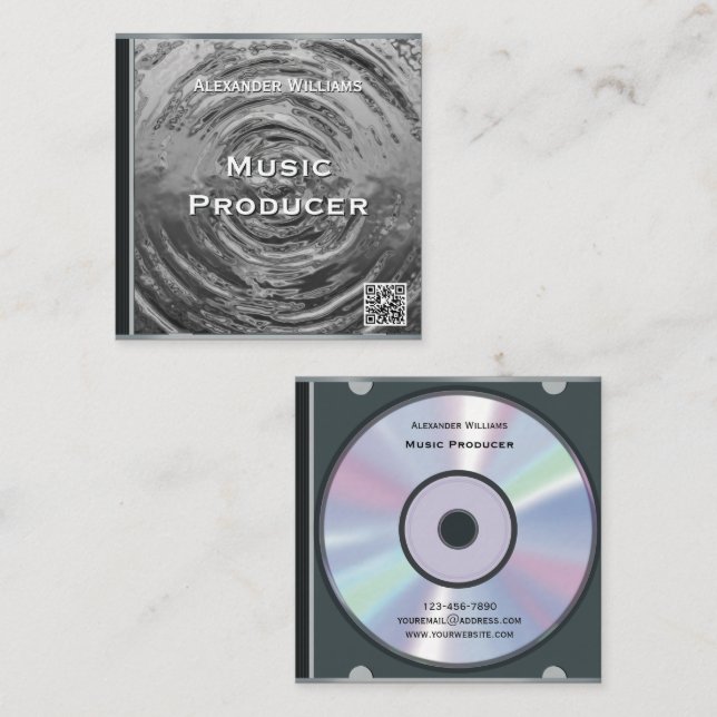Retro QR Code Silver Music CD Case Square Business Card (Front/Back)