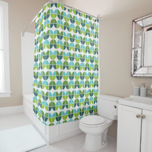 Retro Quarter Blue Green Shower Curtain