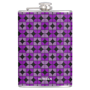 Retro Quarters Purple Pattern with Name Hip Flask