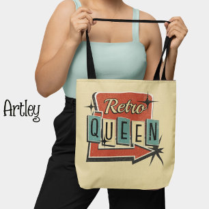 Retro Queen Cream Vintage 60s 70s Motel Sign Tote Bag