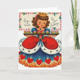 Retro Queen Of Hearts Birthday Greeting Card