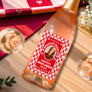 Retro Queen Of Hearts Bridal Shower Photo Wine Label